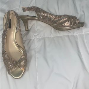 Alex Marie Gold Sequin Open Toe High Heel Shoe